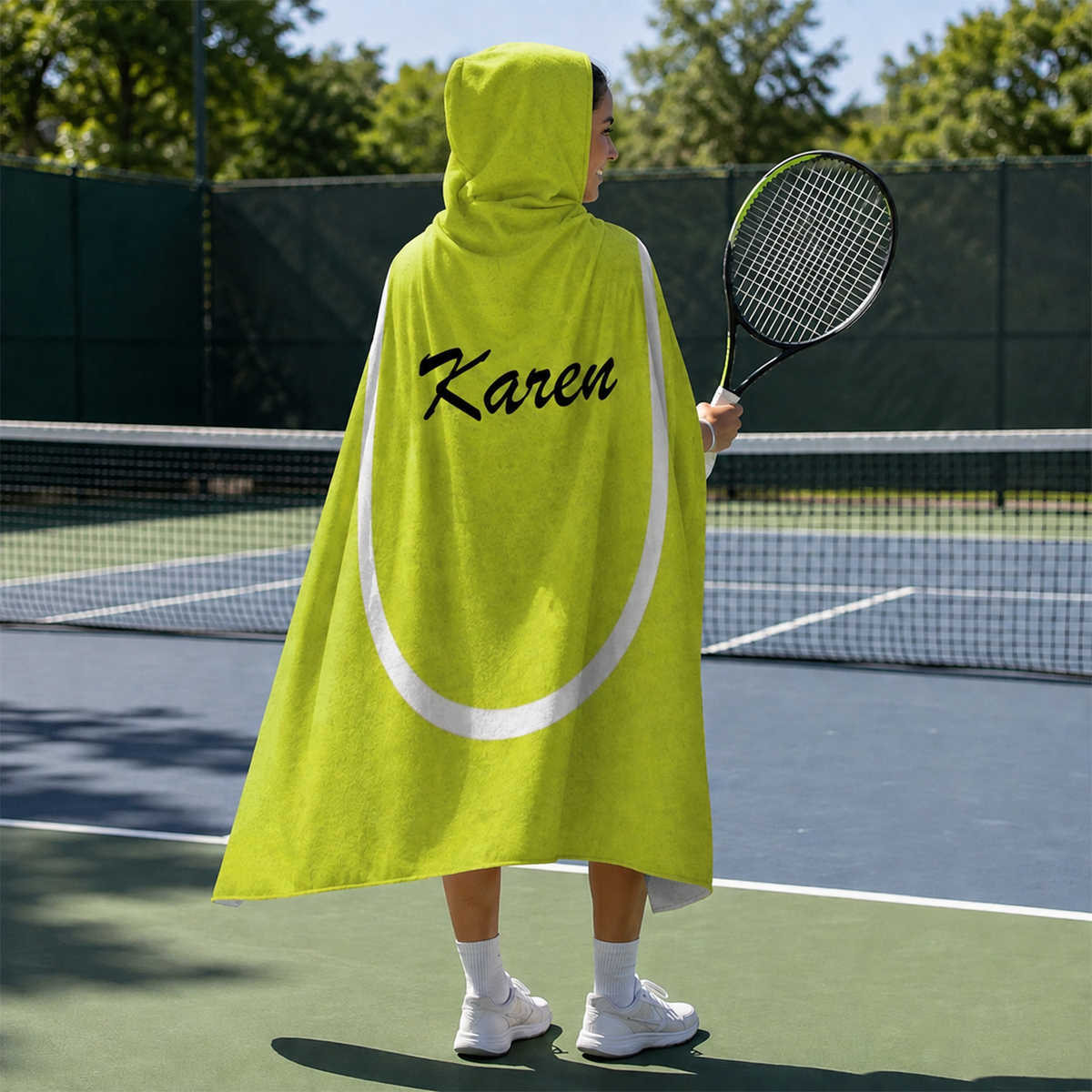 Custom name on tennis Minky fleece hooded wearable blanket for tennis players and fans
