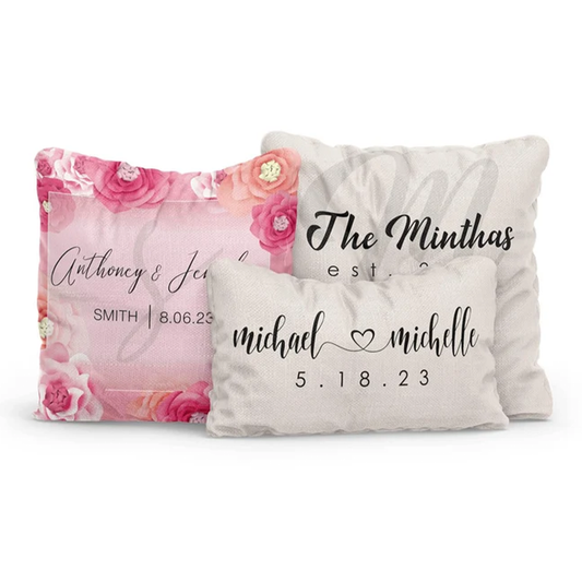 Wedding Monogram Rose Throw Pillow | Personalized Romantic Gift for Couples

