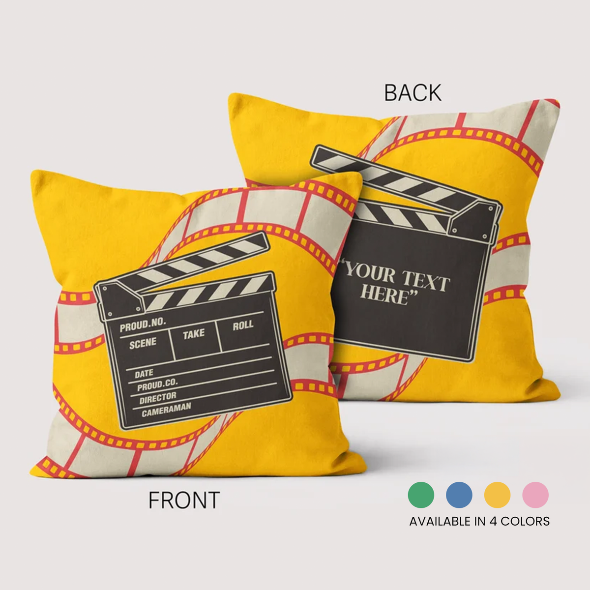 Close-up of custom movie quote on film slate cotton throw pillow 