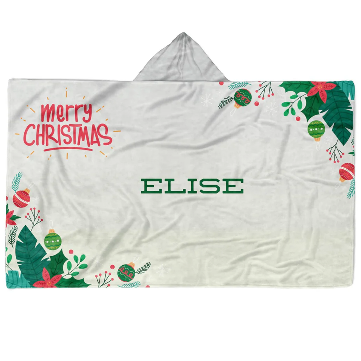 Custom name on Merry Christmas Minky fleece hooded wearable blanket for families

