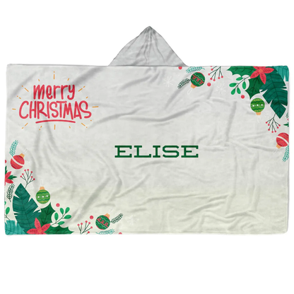 Custom name on Merry Christmas Minky fleece hooded wearable blanket for families

