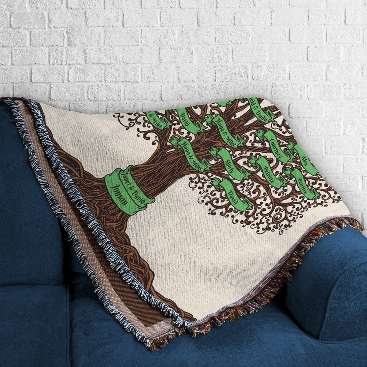 Custom family tree blanket as meaningful Mothers Day and grandparents day gift
