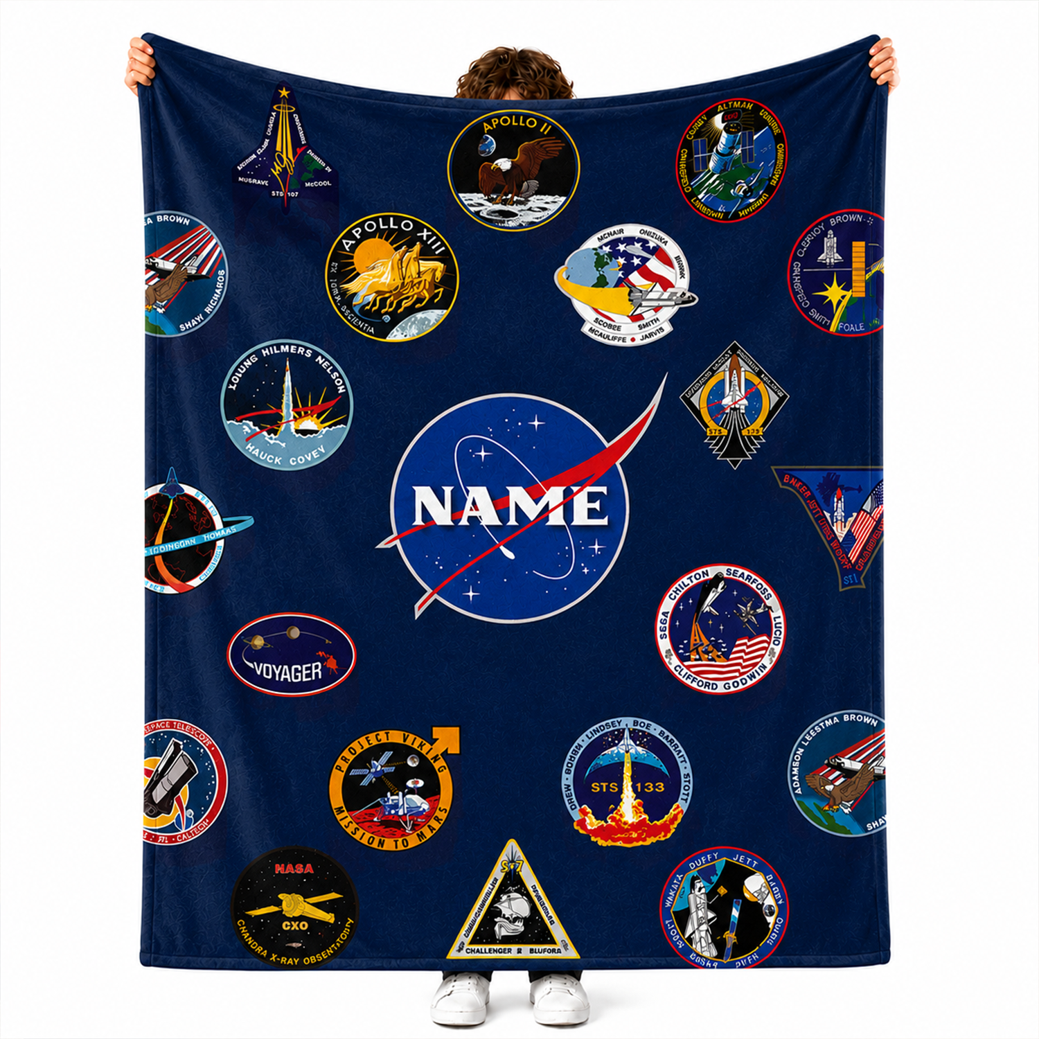 Custom name on space mission patch polyester fleece throw blanket for space enthusiasts
