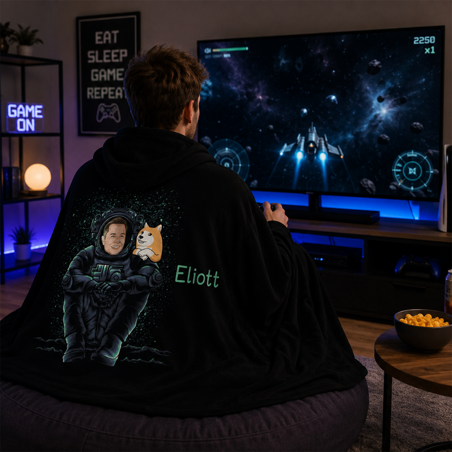 Custom name on Dogecoin astronaut Minky fleece hooded wearable blanket for Doge lovers
