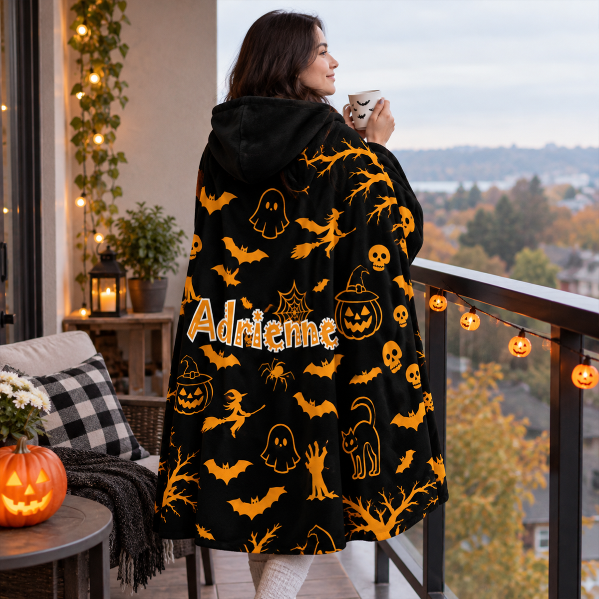 Personalized Halloween Hooded Blanket | Custom Name Spooky Design