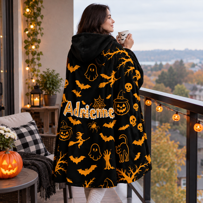 Personalized Halloween Hooded Blanket | Custom Name Spooky Design
