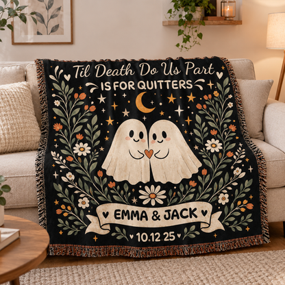 Ghost Couple Personalized Throw Blanket | Til Death Spooky Romantic Gift