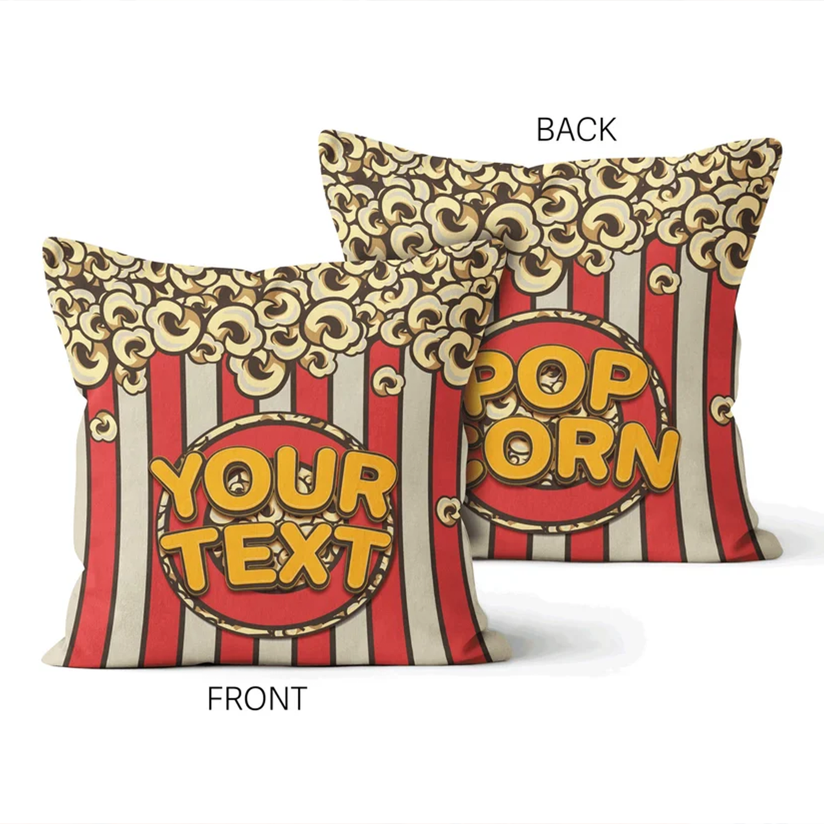 Custom name on retro popcorn cotton throw pillow for movie night home decor
