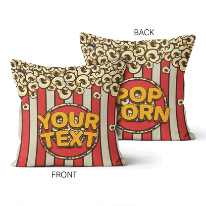 Custom name on retro popcorn cotton throw pillow for movie night home decor
