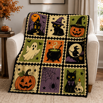 Vintage Jack O Lantern Halloween Woven Throw Blanket for Fall Home Decor