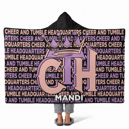 Cheer and tumble personalized hooded fleece blanket with custom name for cheerleaders
