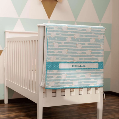 Custom name on sky sheep blue fleece baby blanket for newborns and baby shower gifts
