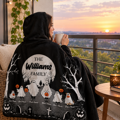 Personalized Halloween Family Hooded Blanket | Custom Name Ghost Design