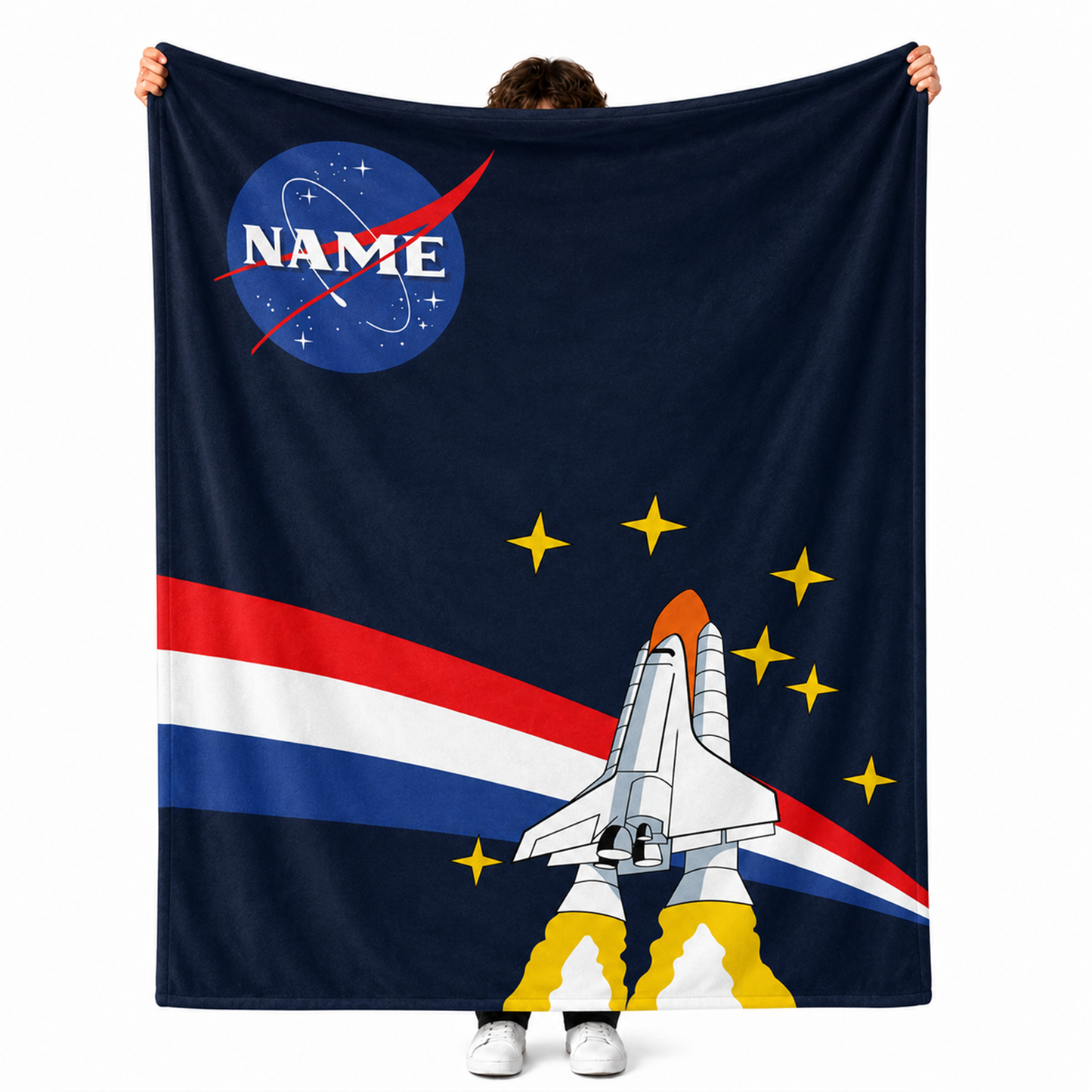 Custom name on NASA launch polyester fleece throw blanket for space and science lovers


