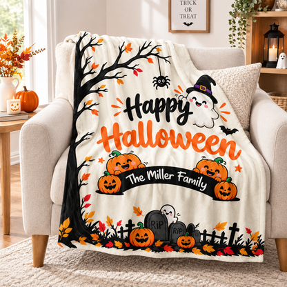 Personalized Halloween Family Blanket | Custom Happy Halloween Throw Blanket
