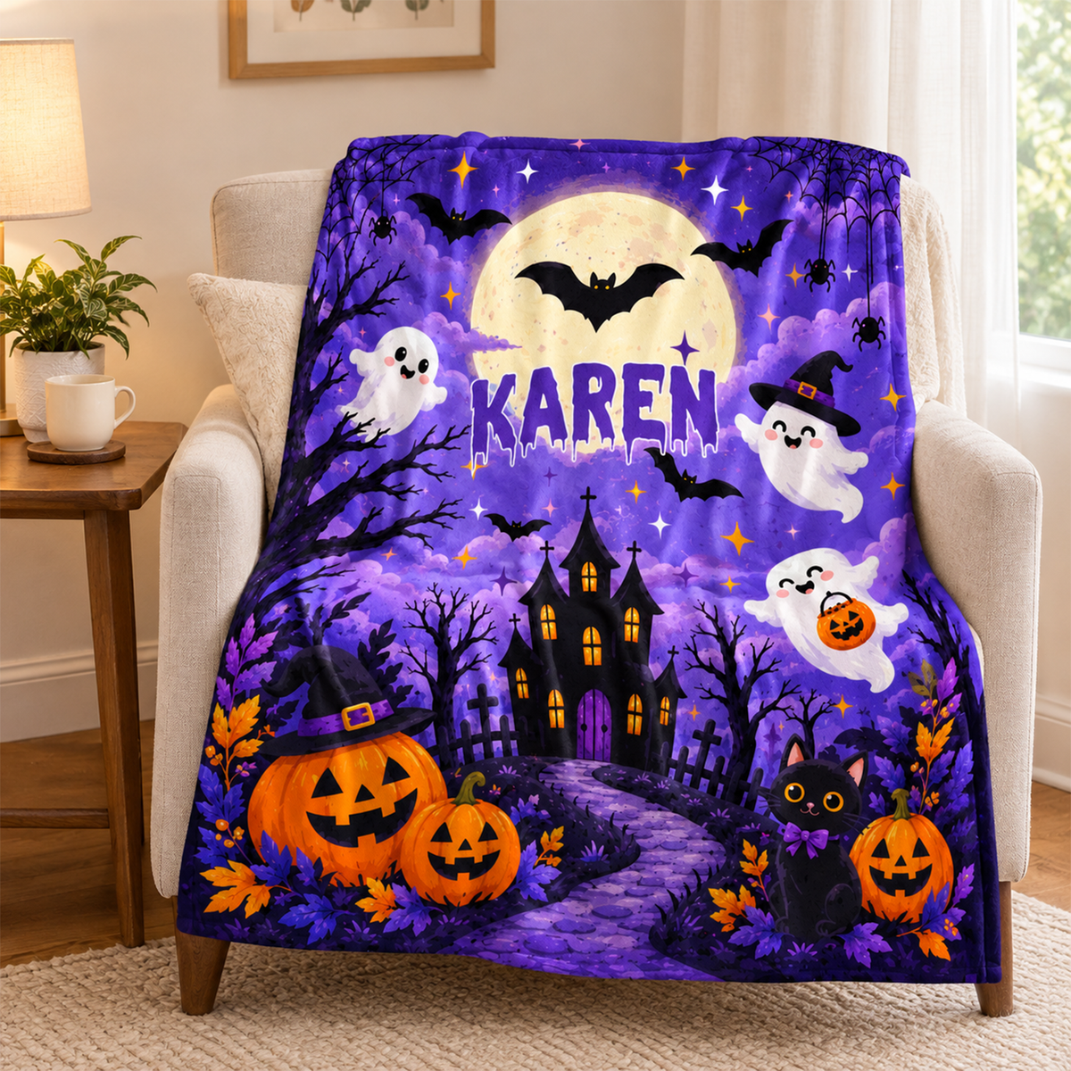 Pumpkin Halloween Throw Blanket | Personalized with Custom Name Spooky Gift