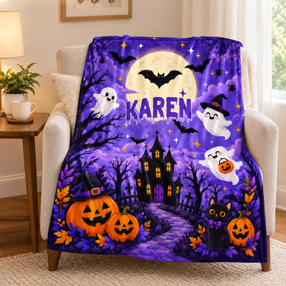Pumpkin Halloween Throw Blanket | Personalized with Custom Name Spooky Gift