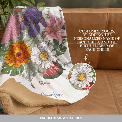 Custom birth flower fleece throw blanket personalized for every family member
