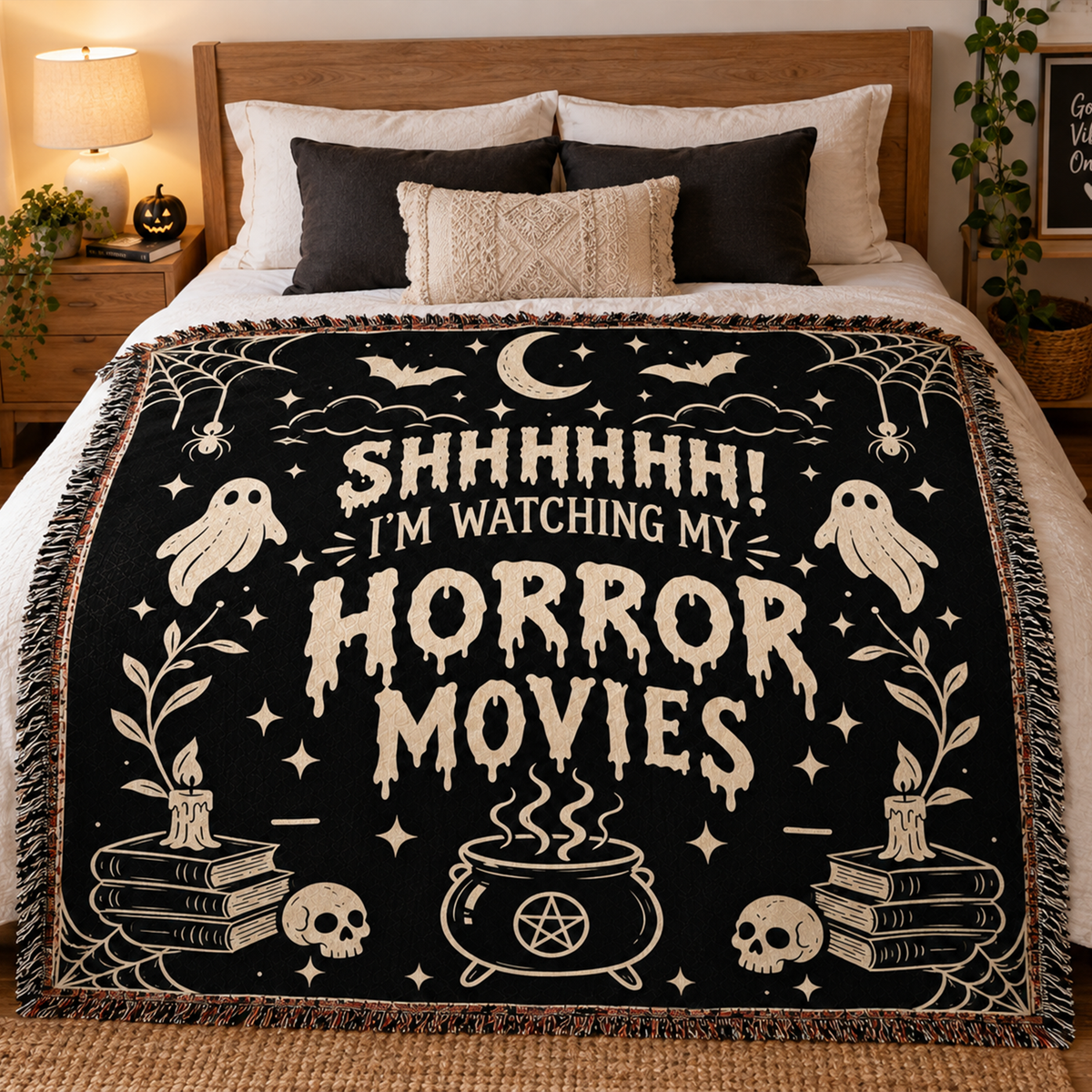 Halloween Horror Movies Woven Throw Blanket | Gothic Spooky Gift for Horror Fans