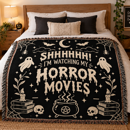 Halloween Horror Movies Woven Throw Blanket | Gothic Spooky Gift for Horror Fans