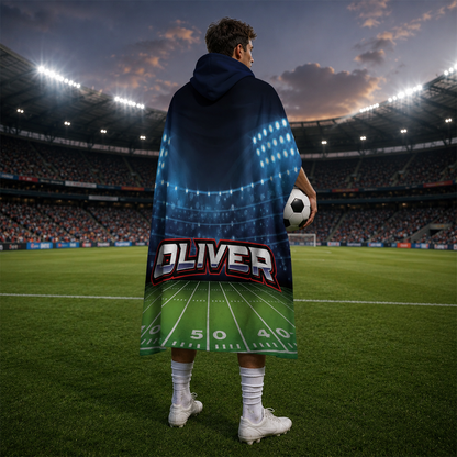 Custom name on football stadium Minky fleece hooded wearable blanket for players
