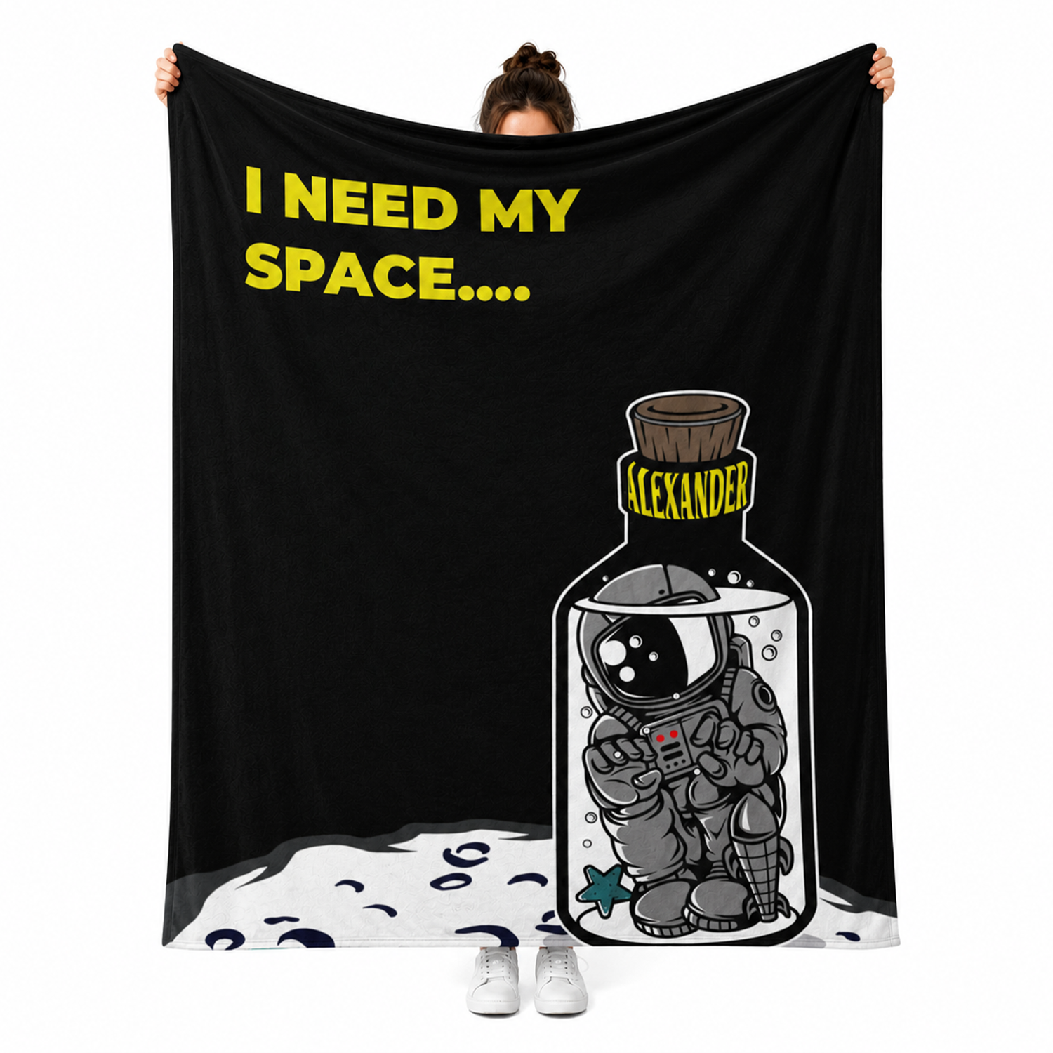 Custom name on I need my space polyester fleece throw blanket for humor lovers

