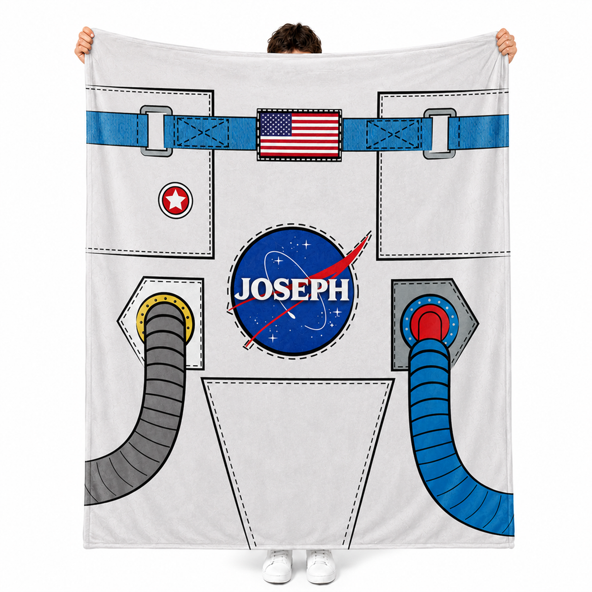 Custom name on astronaut suit polyester fleece throw blanket for space loving kids

