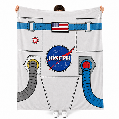 Custom name on astronaut suit polyester fleece throw blanket for space loving kids

