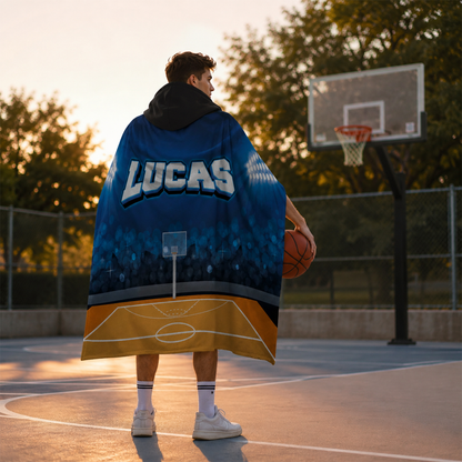 Custom name on basketball stadium Minky fleece hooded wearable blanket for players
