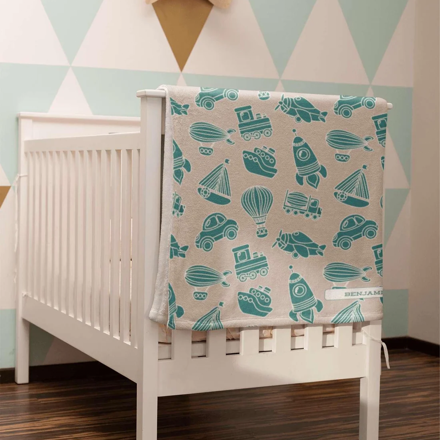 Custom name on gray teal toys fleece baby blanket for newborns and baby shower gifts
