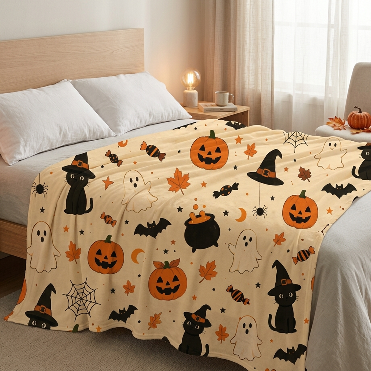 Vintage Pumpkin Halloween Throw Blanket for Cozy Fall Home Decor and Gifting