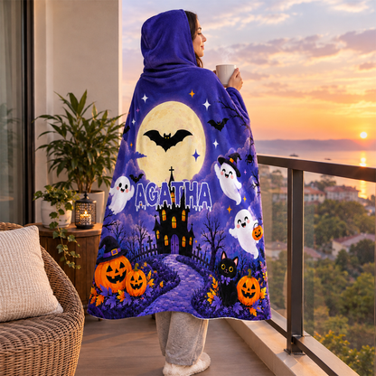 Personalized Halloween Hooded Blanket | Haunted Mansion Ghost Design