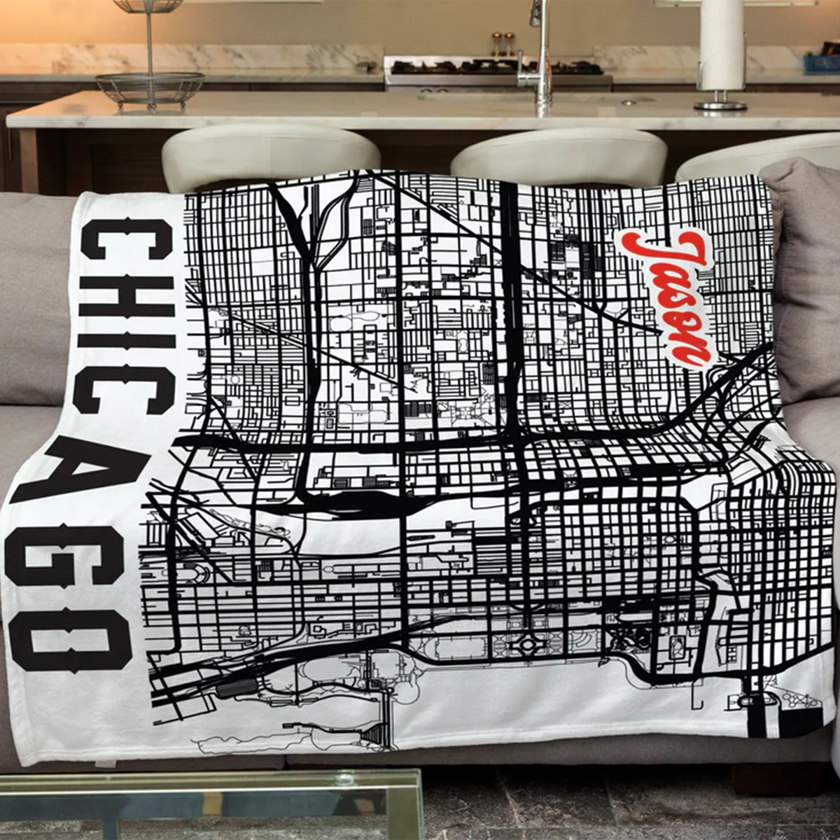 Custom name and city map on soft polyester fleece throw blanket for city lovers

