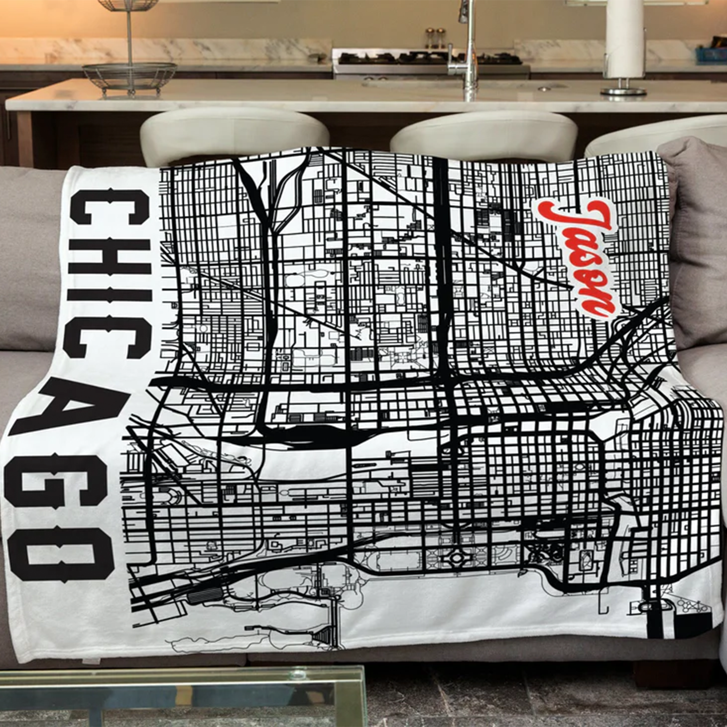 Custom name and city map on soft polyester fleece throw blanket for city lovers

