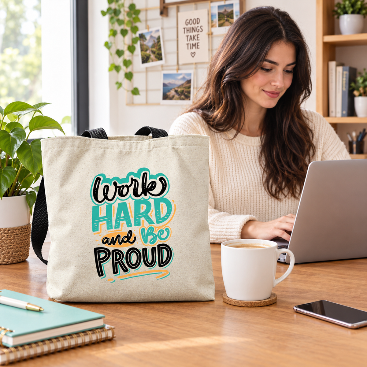 Work Hard and Be Proud Canvas Tote Bag | Motivational Eco-Friendly Gift for Students and Go-Getters