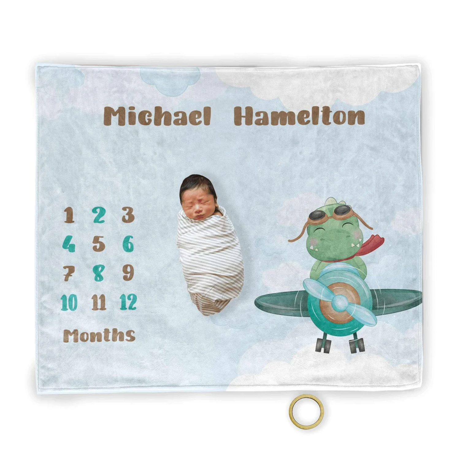 Custom name on dinosaur milestone fleece blanket tracking first year baby milestones
