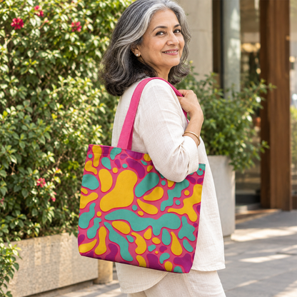 Bold Retro Pink Psychedelic Canvas Tote Bag | Unique Eco-Friendly Gift for Fashion and Aesthetic Lovers
