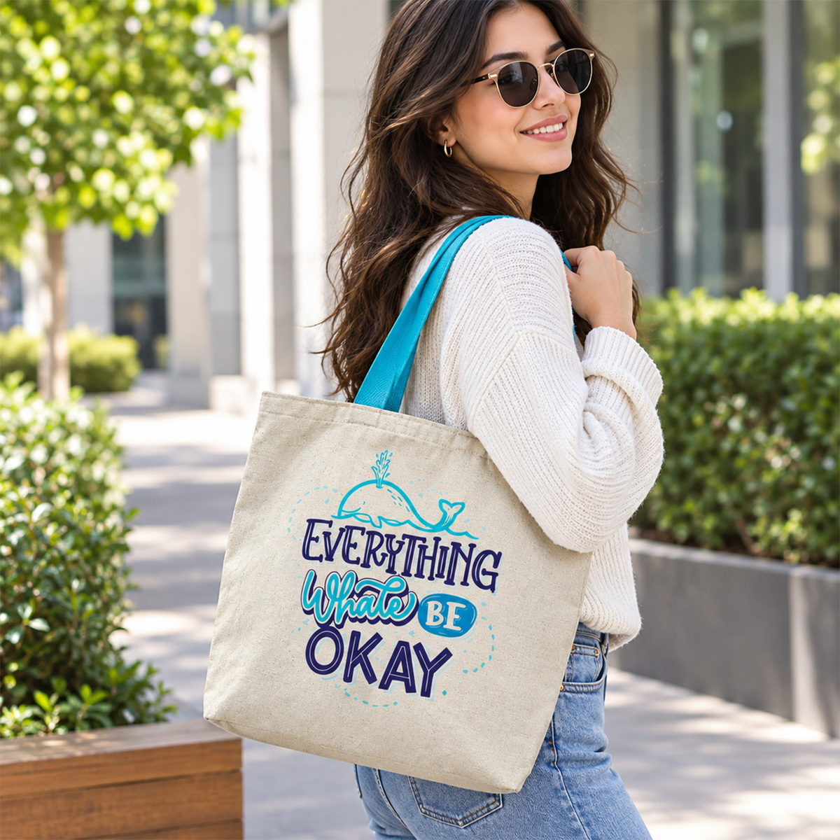 Everything Whale Be Okay Canvas Tote Bag | Positive Gift for Eco-Conscious Shoppers