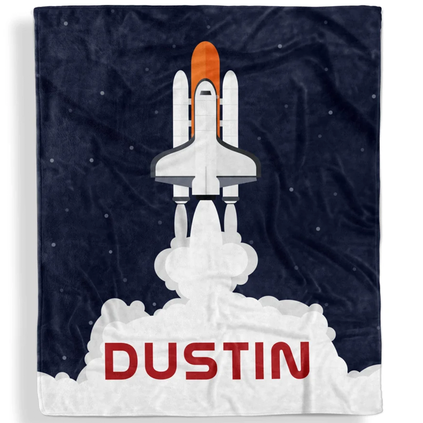 Rocket launch kids throw blanket personalized with custom name in vibrant space fleece
