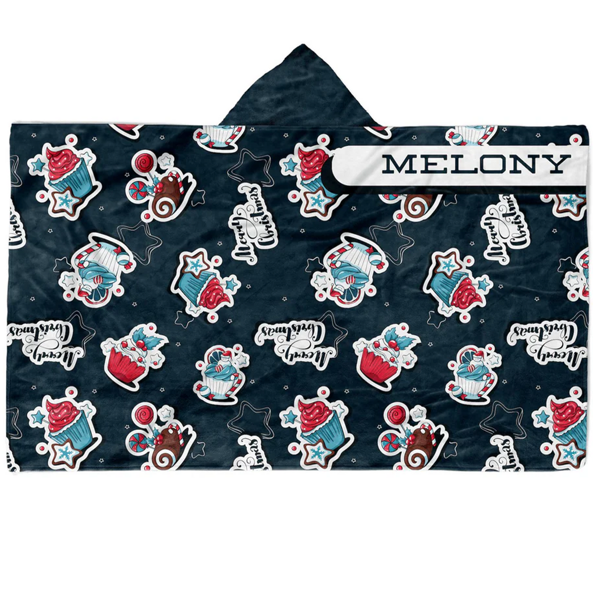 Custom name on Christmas sweets Minky fleece hooded wearable blanket for the family
