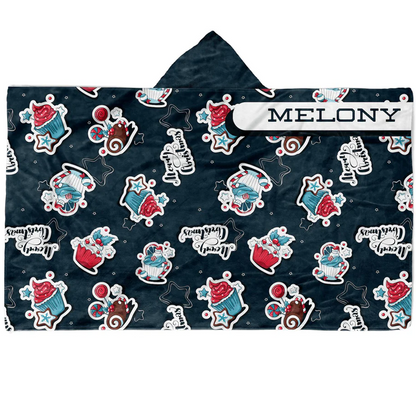Custom name on Christmas sweets Minky fleece hooded wearable blanket for the family
