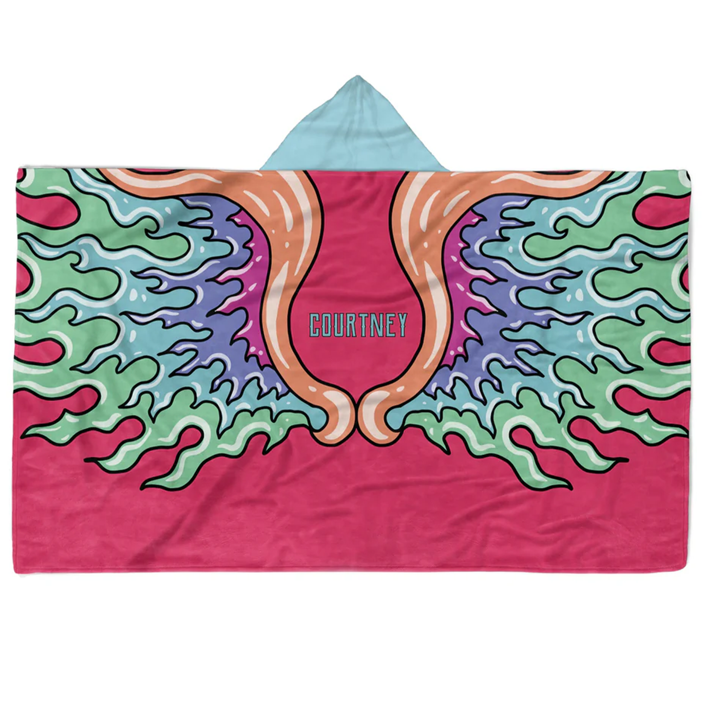 Custom name on angel wing Minky fleece hooded wearable blanket for spiritual lovers
