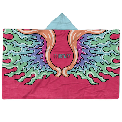 Custom name on angel wing Minky fleece hooded wearable blanket for spiritual lovers

