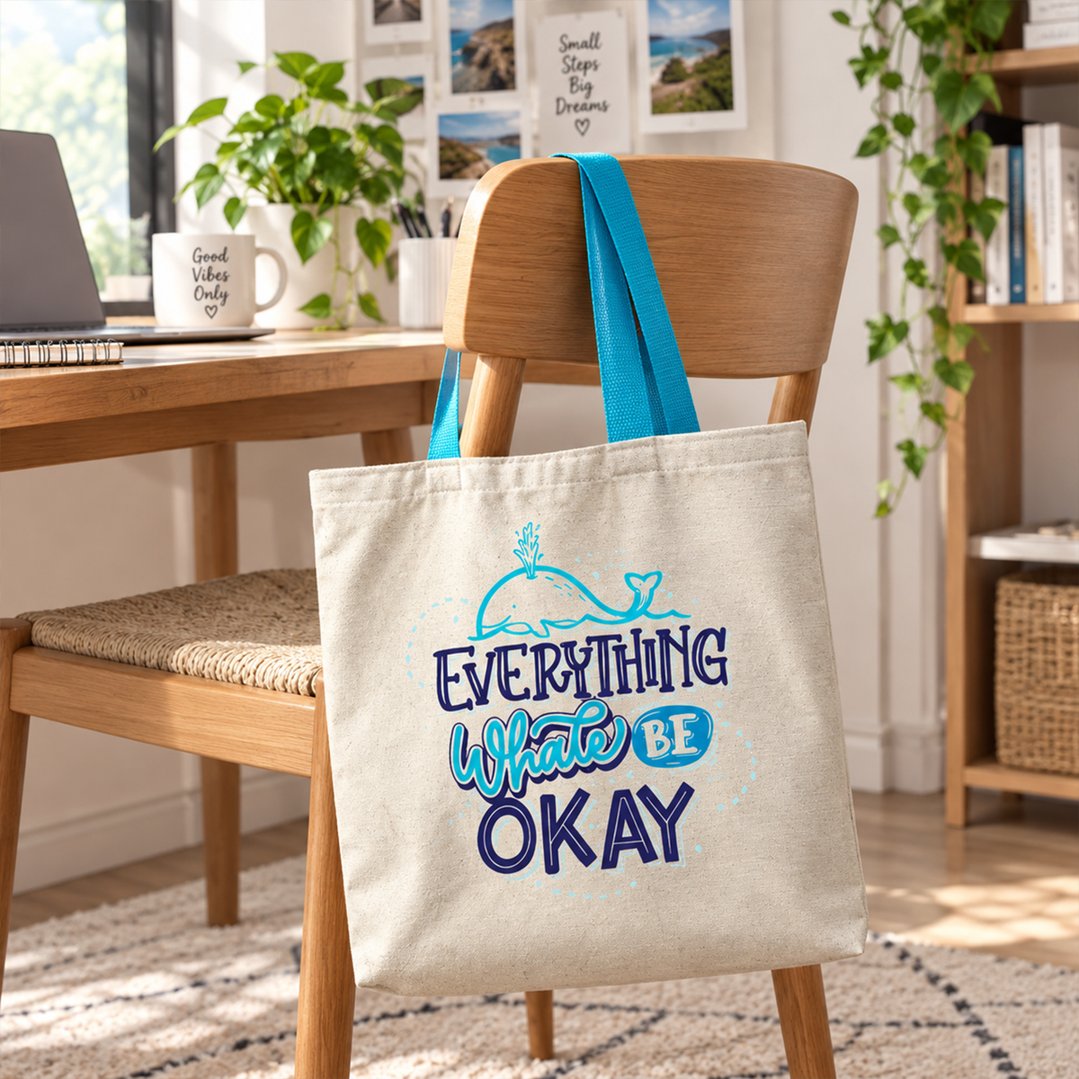 Everything Whale Be Okay Canvas Tote Bag | Positive Gift for Eco-Conscious Shoppers