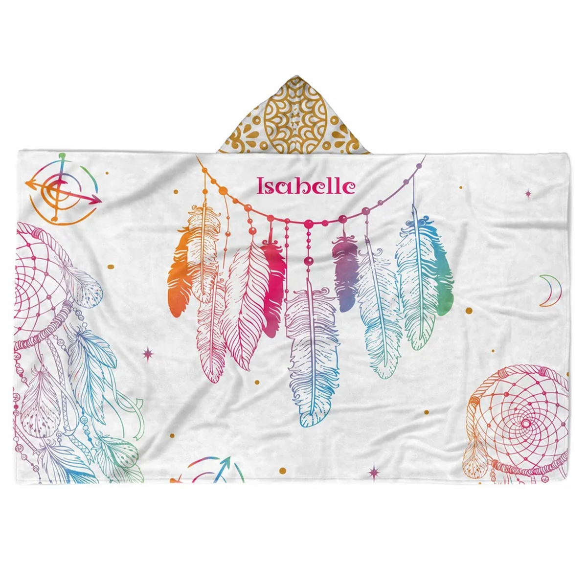Custom name on dream catcher Minky fleece hooded wearable blanket for spiritual lovers
