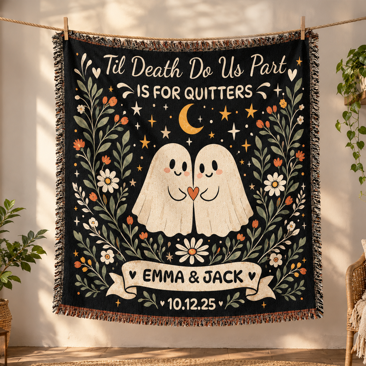 Ghost Couple Personalized Throw Blanket | Til Death Spooky Romantic Gift