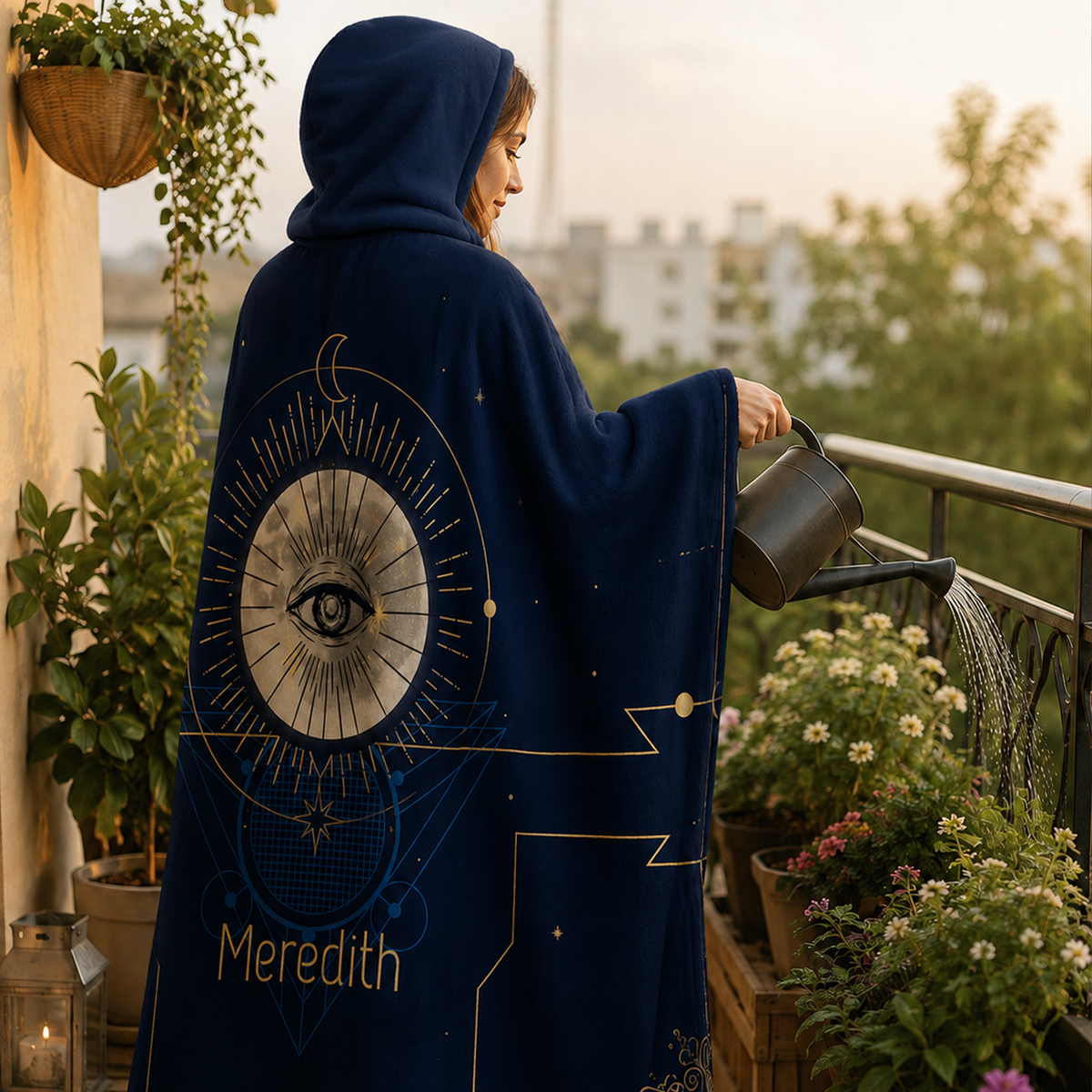 Custom name on mother earth Minky fleece hooded wearable blanket for nature loving women
