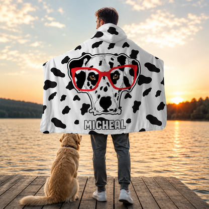 Custom name on daldog Minky fleece hooded wearable blanket for dog and pet loving adults
