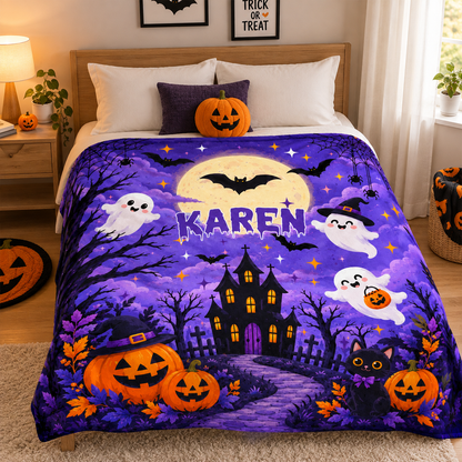 Pumpkin Halloween Throw Blanket | Personalized with Custom Name Spooky Gift