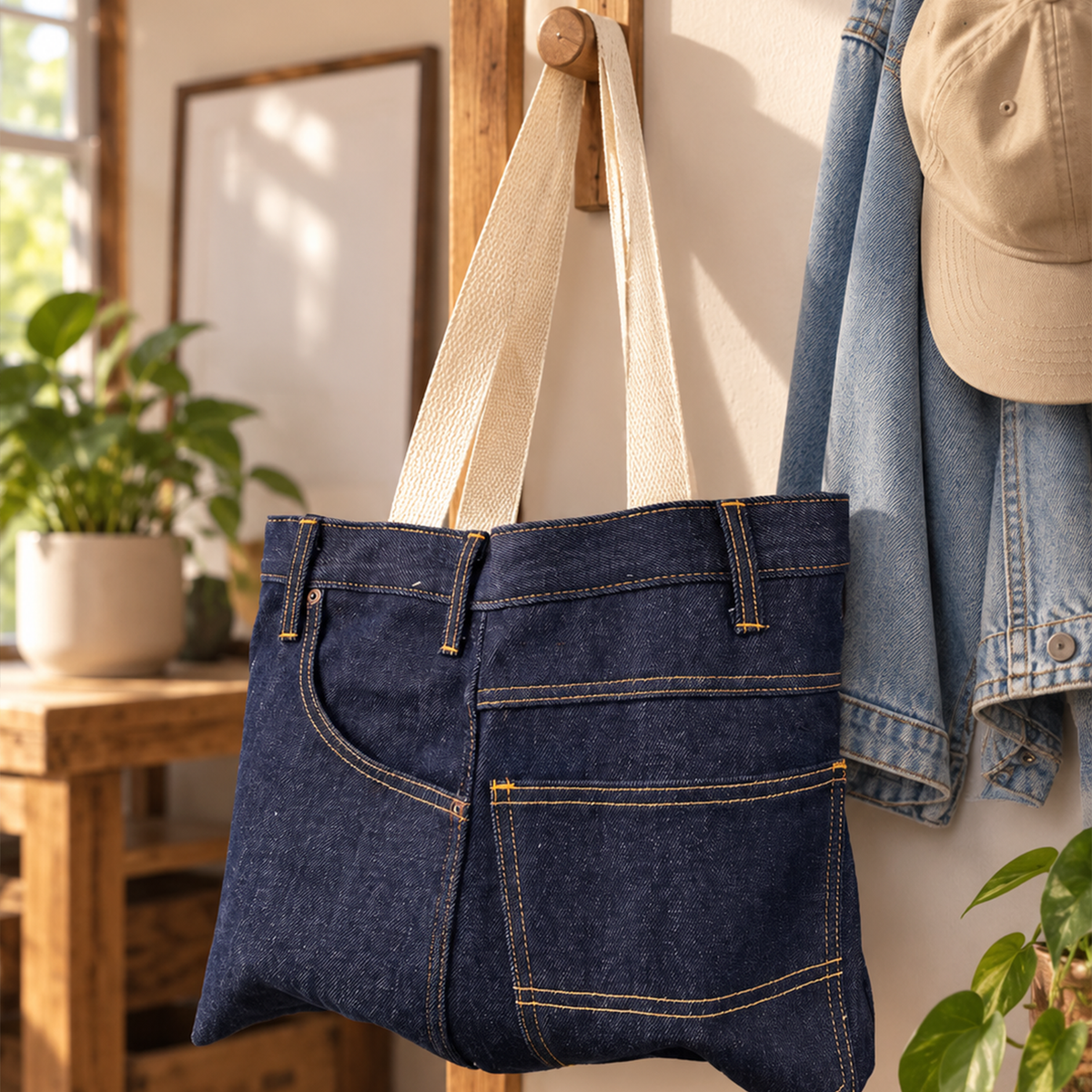 Upcycled Denim Tote Bag and Cosmetic Set | Sustainable Handmade Gift for Eco-Conscious Fashion Lovers